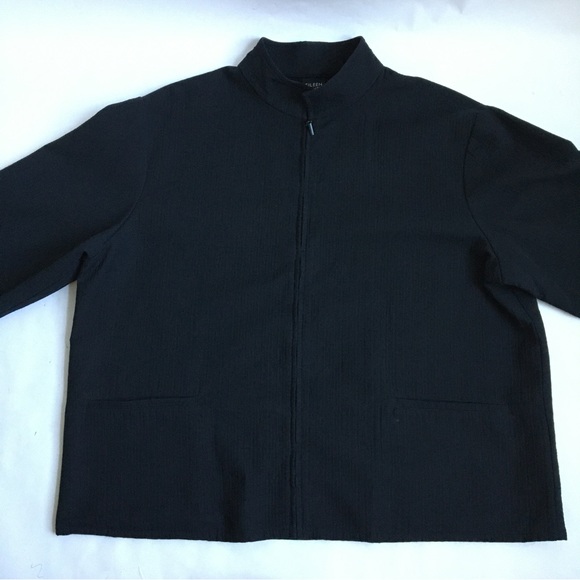 Eileen Fisher Crepe Zip Up Mock Neck Collar Lightweight Jacket Black Large - Picture 8 of 15